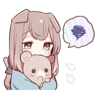 🦋 Anime, Lindo, Triste, Llorando, Oso de peluche, Chica telegram sticker