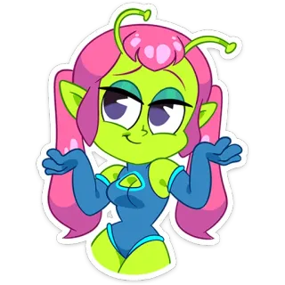 🤷‍♀ Alienígena, Desenho animado, Fofo, Mulher, Garota, Personagem telegram sticker