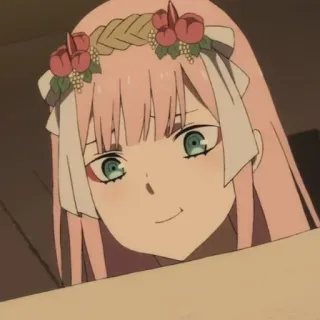 🐚 Zero Two Darling in the Franxx anime, girl, zero two, darling in the franxx, pink hair, flower crown telegram sticker