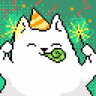 🎉 แมว, ปาร์ตี้, ฉลอง, พิกเซลอาร์ต, น่ารัก, หมวก, กระดาษสี, สติกเกอร์ telegram sticker