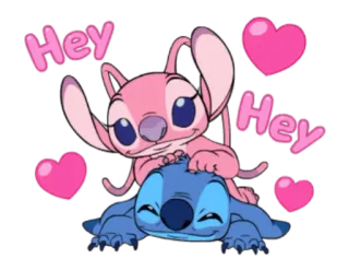 💑 Angel Hey Hey น่ารัก, คู่รัก, การ์ตูน, หัวใจ, ความรัก, สีชมพู, สีฟ้า whatsapp sticker