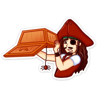 ☹ pirate, araignée, coffre au trésor, dessin animé, autocollant telegram sticker