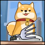 😈 doge, shiba inu, chien, mème, sarcastique, manger, fourchette telegram sticker