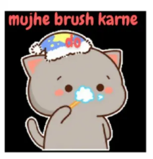 🪥 mujhe brush karne cat, toothbrush, sleep, brushing teeth, cartoon whatsapp sticker
