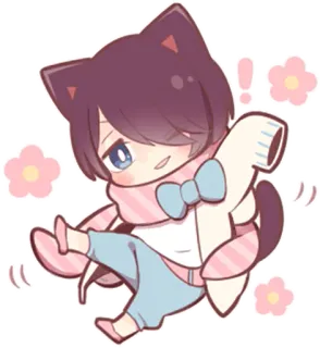 👋 Chibi, Anime, Orecchie da gatto, Kawaii, Carino, Rosa, Fiore whatsapp sticker