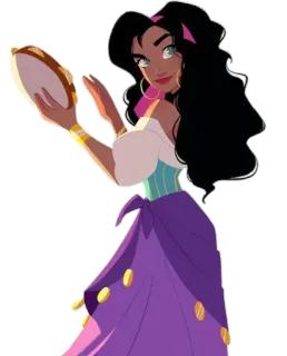 🥁 Esmeralda The Hunchback of Notre Dame disney, эсмеральда, горбун из нотр-дама, мультфильм, тамбурин, танцовщица, цыганка telegram sticker