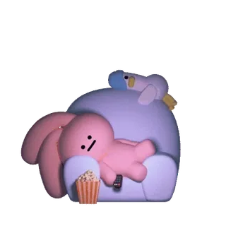🎈 kartun, sofa, kelinci, menonton tv, popcorn, santai, imut, animasi, seni digital telegram sticker