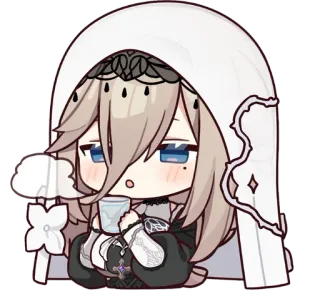 😕 Чиби, Аниме, Милый, Мультфильм, Персонаж, Девушка, Пьет telegram sticker