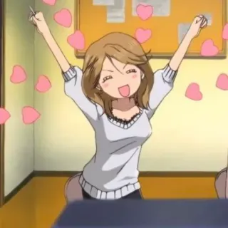 😄 Anime, Cô gái, Vui vẻ, Trái tim, Hân hoan, Phấn khích telegram sticker