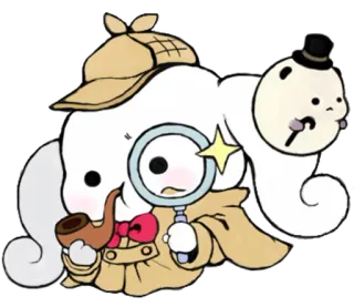 ☁ 만화, 탐정, 돋보기, 파이프, 모자, 귀여운 telegram sticker