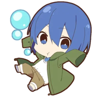 😗 Аниме, Чиби, Мультфильм, Синие волосы, Милый, Наклейка telegram sticker