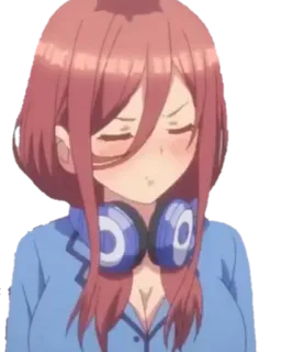 😒 Miku Nakano The Quintessential Quintuplets anime, miku nakano, the quintessential quintuplets, headphones, cartoon, girl telegram sticker
