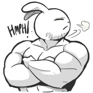 💢 HMPH!! Hase, wütend, Muskeln, Zeichnung, weiß, Cartoon whatsapp sticker