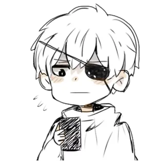 😶 Estilo anime, Desenho animado, Chibi, Personagem, Tapa-olho, Cabelo branco telegram sticker