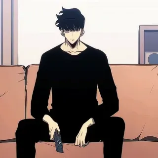 💠 pria, sofa, duduk, remote, anime, gambar, televisi whatsapp sticker