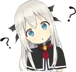 🤔 Anime, Signo de interrogación, Lindo, Chica, Pelo blanco, Sorprendida, Kawaii, Dibujos animados whatsapp sticker