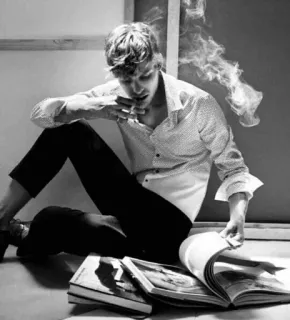 🖤 smoking, man, cigarette, black and white, reading, indoors telegram sticker
