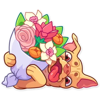 💐 Hund, Blumenstrauß, Blumen, Tier, süß, Cartoon whatsapp sticker