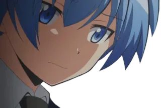 😔 Nagisa Shiota Assassination Classroom anime, cartone animato, ritratto, capelli blu, Nagisa Shiota, Assassination Classroom telegram sticker