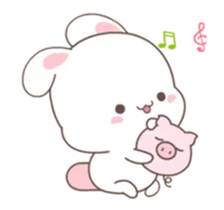 🐰 schattig, konijn, varken, cartoon, kawaii, dier, vriendschap telegram sticker
