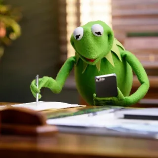 📱 Kermit kermit the frog, muppets, meme, writing, phone, thinking telegram sticker