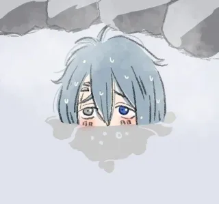 ☹️ Anime, Manga, Ilustracja, Postać, Woda, Rysunek, Portret whatsapp sticker