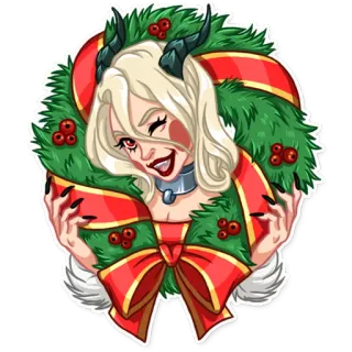 😉 quỷ, giáng sinh, vòng hoa, nơ đỏ, anime, ác quỷ, ngày lễ telegram sticker