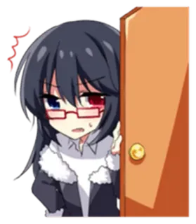 😐 fille anime, dessin animé, mignon, kawaii, yeux rouges, lunettes telegram sticker