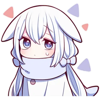😢 애니메이션, 치비, 귀여운, 카와이, 흰 머리, 머플러, 만화 whatsapp sticker