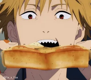 😋 Denji Chainsaw Man anime, manga, Chainsaw Man, Denji, food, bread, eating telegram sticker
