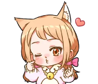 😉 Anime, Kawaii, Orecchie da gatto, Carino, Occhiolino, Cuore, Cartone animato, Ragazza telegram sticker