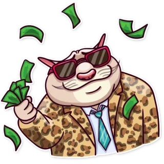 😎 kucing, uang, kekayaan, motif macan tutul, kesuksesan, kartun whatsapp sticker