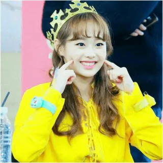 🍃 소녀, 미소, 왕관, 노란색, 인물, 한국 telegram sticker
