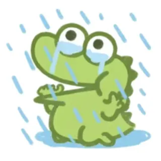 😕 crocodile, sad, crying, rain, cartoon, kawaii, animal telegram sticker