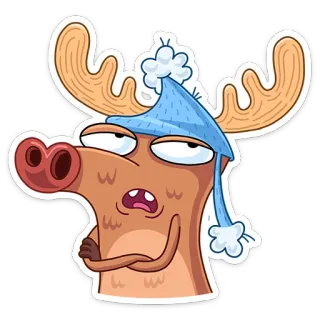 😑 rusa besar, kartun, binatang, mengantuk, topi, lucu, karakter telegram sticker