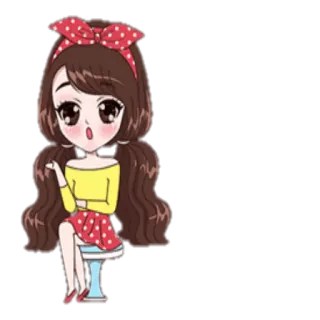 💁 Desenho animado, Menina, Sentada, Bolinhas vermelhas, Fofa, Anime telegram sticker