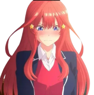 🥺 Itsuki Nakano The Quintessential Quintuplets anime, girl, red hair, school uniform, star, cute, embarrassed telegram sticker