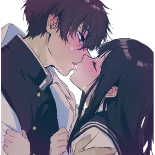 ❤️ Anime, Beijando, Romance, Amor, Casal, Uniformes escolares whatsapp sticker