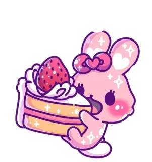 🍰 зайчик, каваий, торт, клубника, десерт, милый, розовый, мультфильм, наклейка telegram sticker
