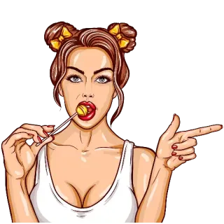 🍫 femme, dessin animé, sucette, pin-up, pointant telegram sticker