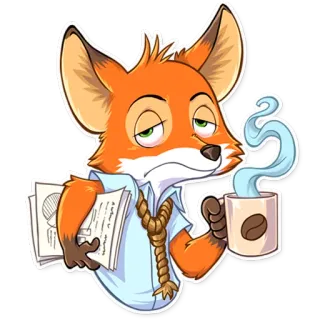 ☕ fox, cartoon, animal, coffee, tired, office telegram sticker
