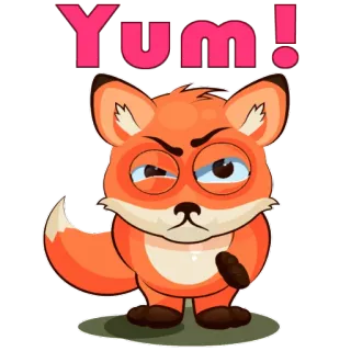 😅 Yum! raposa, fofo, desenho animado, animal, laranja, nham, delicioso, comida whatsapp sticker