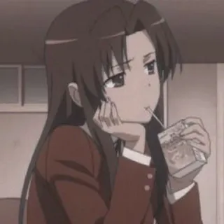 🖤 ragazza anime, capelli castani, brick di succo, uniforme scolastica, cartone animato, illustrazione telegram sticker