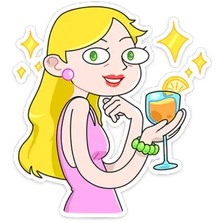 ⭐ phụ nữ, tóc vàng, cocktail, đồ uống, hoạt hình, tiệc, rượu telegram sticker