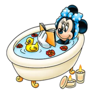 🛁 Minnie Mouse cartoon, Minnie Mouse, bath, rubber duck, relaxation, Disney whatsapp sticker
