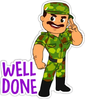 🇮🇳 WELL DONE esercito, soldato, cartone animato, ben fatto, militare telegram sticker