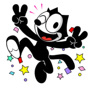 🍌 Felix the Cat kreskówka, kot, znak pokoju, impreza, święto telegram sticker