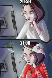 ❤ 20:59
21:00 computer, werk, geld, digitaal, meisje, illustratie telegram sticker