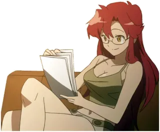 🙂 Yoko Littner Tengen Toppa Gurren Lagann anime, girl, glasses, reading, book telegram sticker