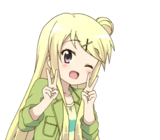 😁 Anime, Mädchen, süß, Friedenszeichen, zwinkern telegram sticker